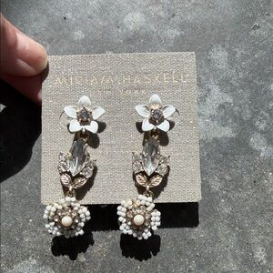 Miriam Haskell New York Floral Drop Earrings in White and Gold